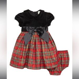 Little Me Velvet Plaid Christmas Dress